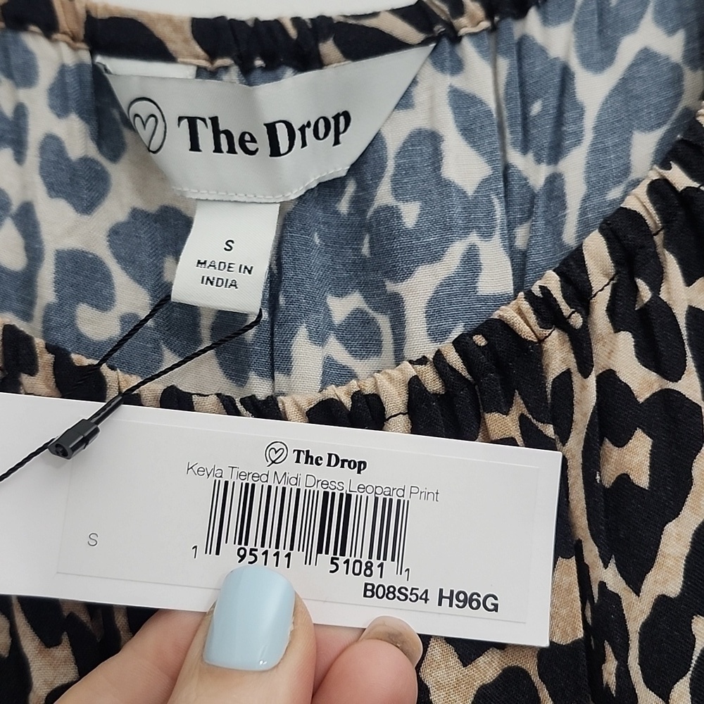 NWT The Drop Women's Keyla Puff-Sleeve Square-Neck Tiered Midi Dress Small - Picture 8 of 9